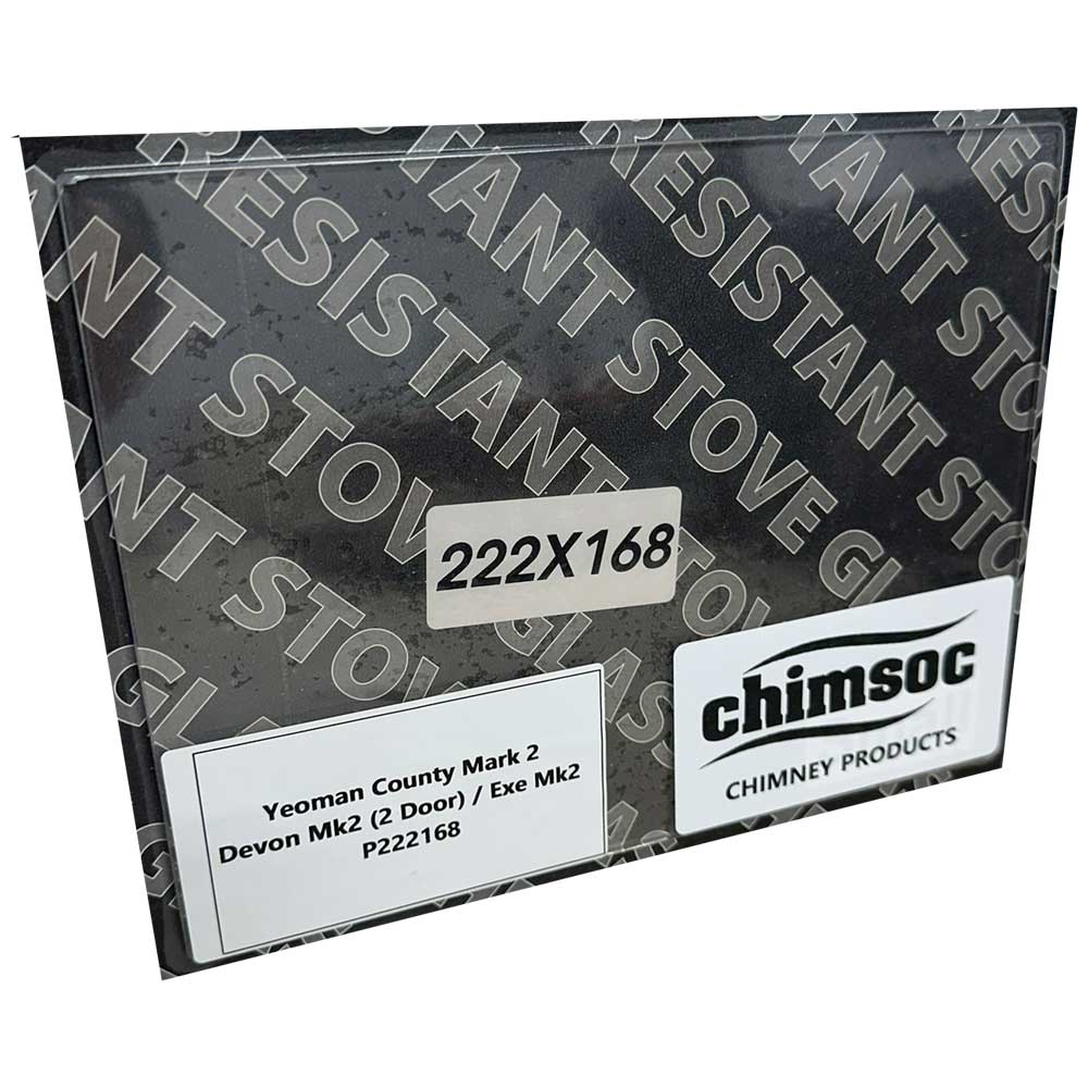 Replacement Stove Glass - Yeoman County Mk 2 / Devon Mk 2 (2 Door) / Cheriton  / Exe Mk 2 / Exminster / Kentisbury Mk 2 (222mm x 168mm Rectangular)