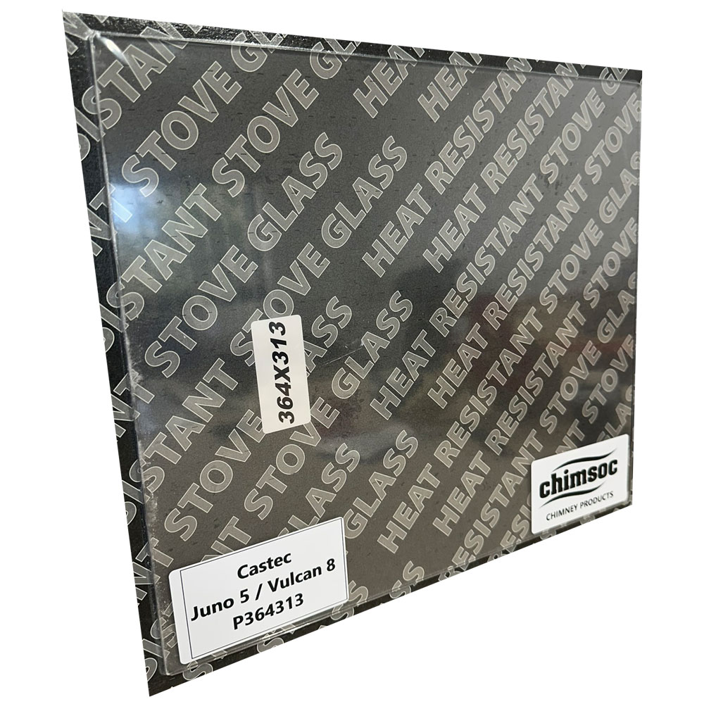 Replacement Stove Glass - Castec Juno 5 / Vulcan 8 (364mm x 313mm Rectangular)
