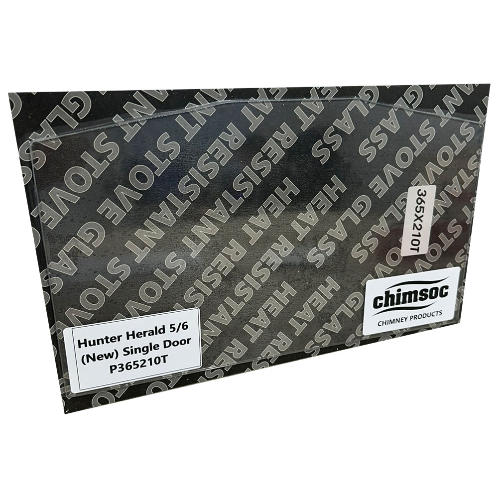 Replacement Stove Glass - Hunter Herald 5/6 (New) Single Door (365mm x 210mm Cut Corners)